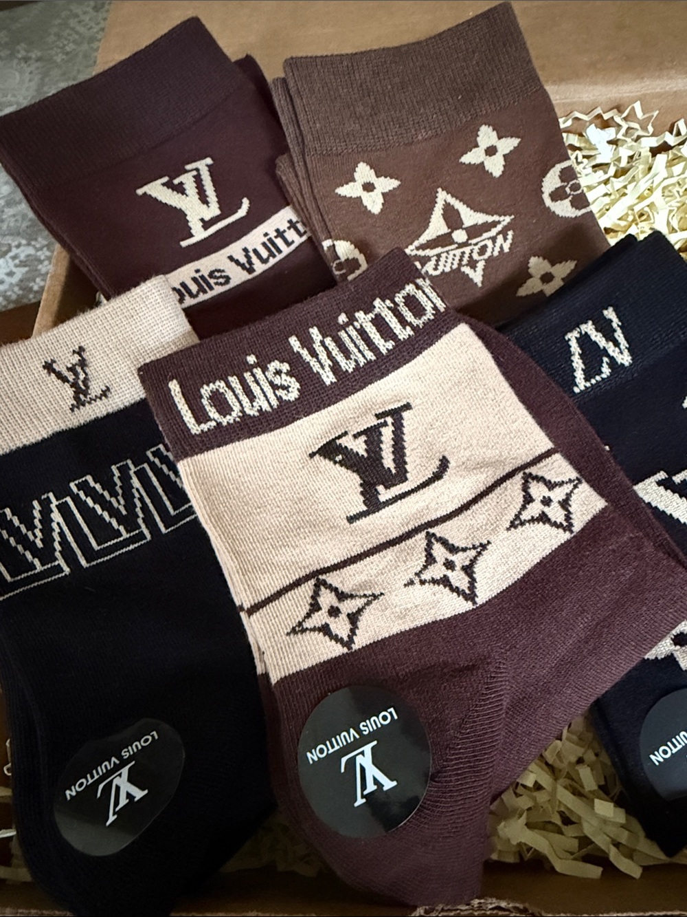 Woman’s luxury Logo Crew Socks - Brown & Cream